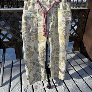 We The Free Floral Wide Leg Jeans with Pink Cord